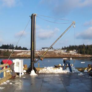 The fishermen’s hoist that Prock Marine installed last winter on Isle au Haut. (Photo courtesy Prock Marine)