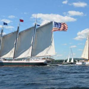 The Victory Chimes and the Isaac A. Evans, in the summer of 2014. (Photo by Lynda Clancy)