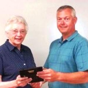 Pat Pierson with her plaque and Sheriff Jeff Trafton, Triad Chairman, who nominated her for the honor. (Photo courtesy of Waldo County Triad)