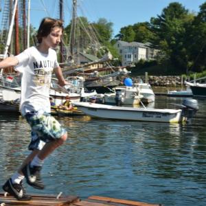 The annual Windjammer Festival Crate Race drew the fleet of foot, Sept. 4, to Camden Harbor. (Photo by Lynda Clancy)