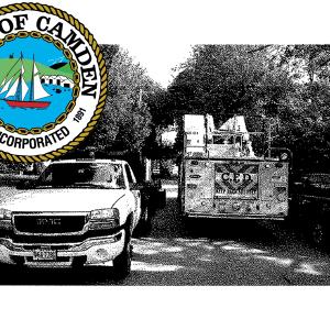 A Camden Fire engine makes a tight squeeze down Sea Street on a day this summer. (Courtesy Camden Police Department)