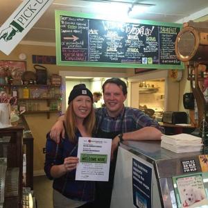 Moira Rose Mahegan and Sumner Richards IV, of S. Fernald's Country Store, in Damariscotta, in a photo that was posted on the Small Business Coalition’s Facebook page.
