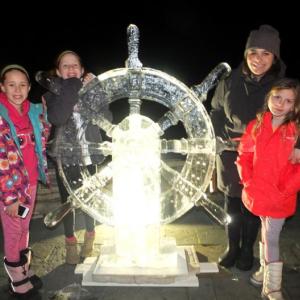 From Cape Elizabeth Dora Hurt, Stella Crawford, Maddie McCarley and Sandy Shapiro-Hurt enjoy the ice carvings.