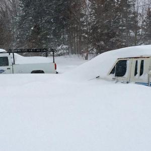 Life on Matinicus has slowed to a standstill today for all but the plow truck, as the latest winter storm dumps boatloads of snow on this and other Penobscot Bay islands. (Photo by Eva Murray)