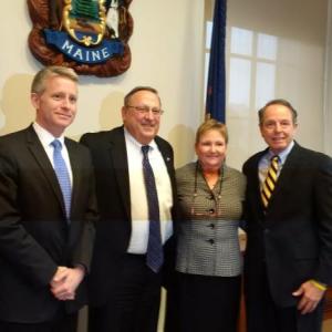 Gov. Paul LePage with Maine’s three new district court judges, Charles F. Budd Jr., Cynthia Montgomery and Thomas Nale Sr.