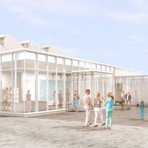 Architectural rendering by Toshkio Mori Architect of the new CMCA complex at 21 Winter Street in Rockland, Maine.