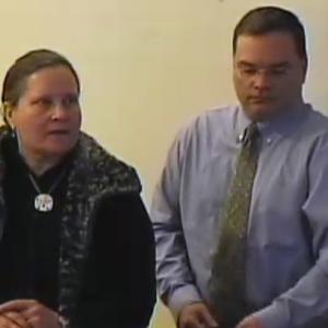 Beth Fisher, Midcoast School of Technology Director, and Ron Lemarre, architect and engineer with Lavallee Brensinger Architects, talks March 15 with the Camden Select Board about their new school proposal.
