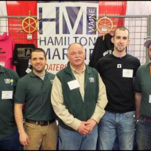 Hamilton Marine employees meet and greet attendees at the 41st Fishermen’s Forum at the Samoset Resort. Left to right: Daryl Leach, Ryan Kaake, John Church, Graham Fitch and Daran Faulkingham. (Photos by Chris Wolf)