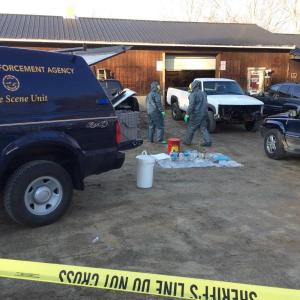 Following a probation check, investigators with the Maine Drug Enforcement Agency responded to a reported methamphetamine laboratory in Raymond and arrested a Raymond man there. (Courtesy Maine Drug Enforcement Agency)