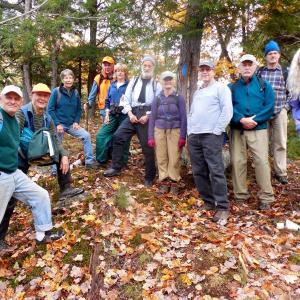 Local trail building volunteers at Lunch Rock, on the new Hills to Sea Trail