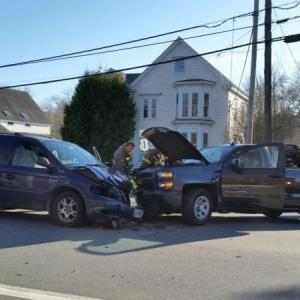 An early evening crash April 27 on Route 1 in Rockport demolished both vehicles. (Photo by Sarah Shepherd)