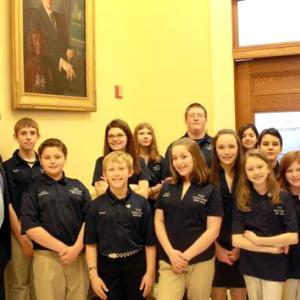 Pictured with Sen. Miramant (from left to right) in the front row, Jason LeClerc, Brandy Marchensault, Hannah Bickford, Anna Campbell, Kamryn Prior, Mara Wellman, and Wilhelmina O'Brien; back, Skyler Delude, Ryann Campbell, Carly Hussey, Caleb Burns, Lydia Laslavic, and Theodore Campbell.