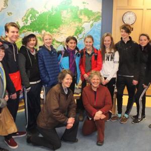 Studnts and Chaperones pose before boarding the 6 a.m. bus, destination Japan. In no particular order are: Elphie Owen and Cathy Straka, with students Nicholas Tausek, Sam Maltese, Mason Bloomquist, Alec O’Dwyer, Tanner Castellano, Annika Charland, Alison Linares, Annabelle Williams, Sophie Ernst and Sarah Fiske (Photos by Chris Wolf)