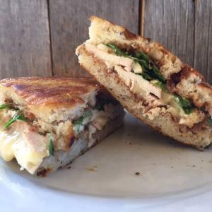 An example of what’s to come from the new Wags Wagon in Belfast: a chicken and brie panini with thinly sliced apples, apple butter, and arugula, on focaccia bread. (Photo courtesy Wags Wagon)