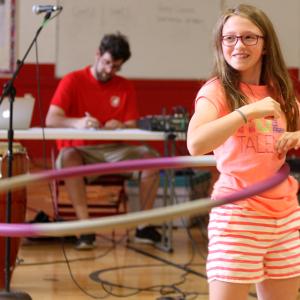A hula-hoop routine opened Friday afternoon’s variety show at Camden-Rockport Middle School in Camden. (Photo by Holly S. Edwards)