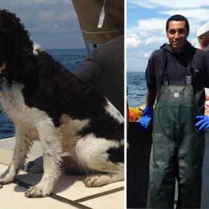Maddie and her rescuer, Corey Beverage. (Courtesy Maine Marine Patrol)