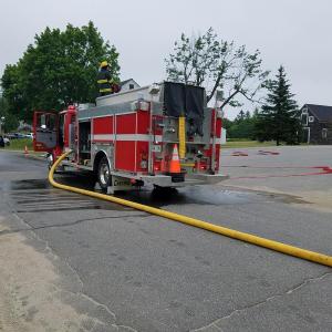 Members of the Woolwich Fire Department stand by during the closure and evacuation of the town office July 7. Courtesy of Woolwich Fire Department