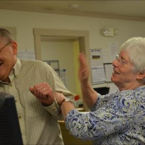 Lincolnville Administrator David Kinney and former Town Clerk Doris Weed, in 2013. (Photo by Lynda Clancy)