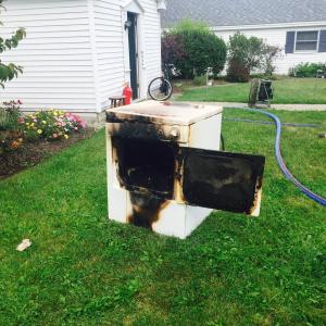 The dryer was the source of a 9:45 a.m. fire in Rockport this morning, Aug. 26. (Photo by Lynda Clancy)