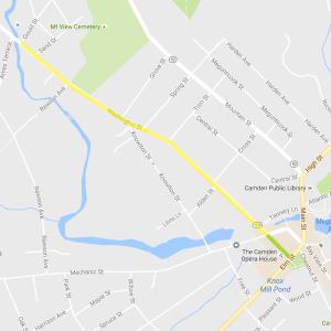 The yellow line, which extends all the way up Washington Street to Route 1, indicates the restricted parking zone; the green line indicates where Washington Street will be closed to all traffic for a few hours tomorrow morning.