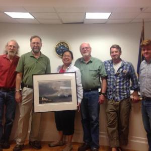 Rockport Select Board members Geoff Parker and Ken McKinley; Tracy Murphy; Rockport Select Board Chairman Bill Chapman, with board members Owen Casas and Brendan Riordan, Sept. 12.