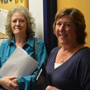 Rockport Town Clerk Linda Greenlaw and Camden Town Clerk Katrina Oakes. (Photo by Lynda Clancy)