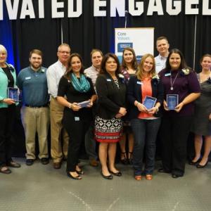 Camden National Bank’s 2016 employee award winners with CEO Greg Dufour. Pictured L-R: Dufour, MaryBeth Munroe, Brent Grace, Al Butler, Michelle Dunn, Ray Jean, Nancy Tracy, Kathleen Dodge, Libby Arrico, Josh Nash, Kate Bellmore, Suzanne Cifaldo and Megan Kennedy. (Not Pictured: Katie Rose and Andrew Eugley)
