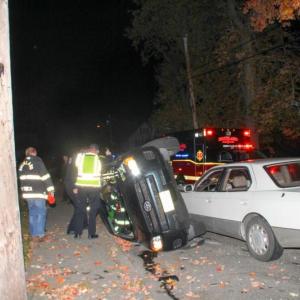 Rockland Police and Rockland Fire and EMS responded to a two-vehicle crash and rollover Oct. 27 around 7:20 p.m. at the intersection of Brewster and Cedar Streets. (Photo courtesy of Alan Athearn/Rockland Fire and EMS)