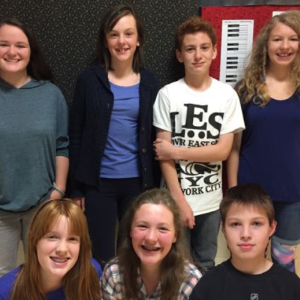 These Lincolnville musicians are auditioning for the District Three Honors Festival. L-R back row, Abi Hammon, trumpet; Lizzie Larsen-Leavins, soprano; John Pessary, bass clarinet; Galleria Scattoloni, soprano; Allie Morse, alto; Izzy Kinney, euphonium and alto; Cole Freeman, trumpet. Willa Rainy was absent. (Photo by Emily Widdoes)