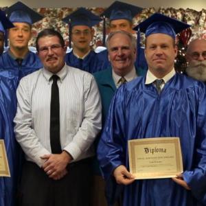 Michael Rudolph, Roland Pease STRIVE Certified Trainer, John Fitzgerald STRIVE Certified Trainer, Todd Whittaker, Jerome Weiner Director of the Maine Coastal Regional Reentry Center, and Raymond Porter STRIVE,NNE Board Member and Administrator of Waldo County Corrections. BACK L to R: Casey McElligot, Harrison Dutil-Taylor and Jeffery White.