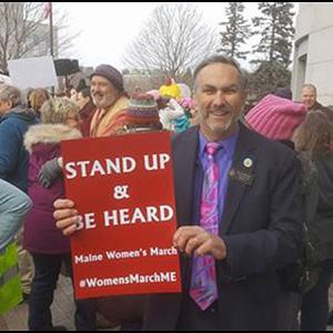 State Sen. Dave Miramant (D-Camden) during the Women’s March in Augusta on Jan. 21.