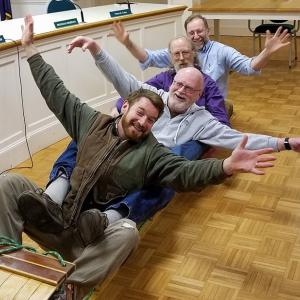 Rockport Select Board members Owen Casas, Bill Chapman, Geoff Parker and Ken McKinley hope to repeat last year’s victorious toboggan competition against the Camden Select Board. They tried out their sled at a regularly scheduled board meeting Jan. 30. (Photo courtesy Rick Bates)