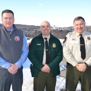 From left, Maine Department of Marine Resources Commissioner Patrick Keliher, Sgt. Wesley Dean and Marine Patrol Col. Johnathan Cornish