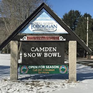 The refurbished sign announcing the Snow Bowl as the home of the Jack Williams Toboggan Chute is back in its rightful place at the entrance to the recreation area on Barnestown Road. (Photo by Holly S. Edwards)