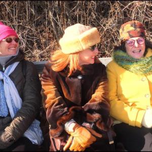 Sydney Hall of Hope, Sallie Harshearger of Lincolnville and Joan Lillie of Islesboro wait for the Coastal Mountains Land Trust Polar Plunge to begin. (Photos by Chris Wolf)