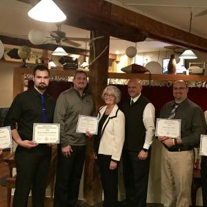 Six officers of the Knox County Sheriff Office were recognized for their heroic and leadership duties at the annual employee recognition banquet Feb. 4. Left to right, Sgt. Elmer Sweetland, Corrections Officer Brandon Mosher, Sgt. Matthew Elwell, Sheriff Donna Dennison, Chief Deputy Tim Carroll, Deputy Paul Spear and Lt. Patrick Polky. Missing from the photo is Corrections Officer Dennis Palmer. (Photo courtesy of Knox County Sheriff’s Office)