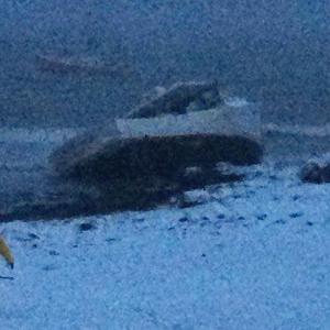 The F/V ‘Top Chop’ is grounded In the rocks at Ship to Shore Wharf in Owls Head. (Photo courtesy Melinda Polky)