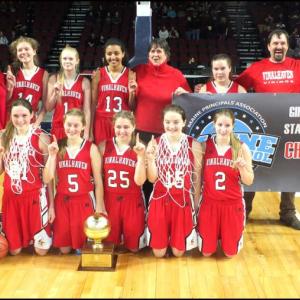 The Vinakhaven Vikings Girl’s basketball team after their 55-44 victory over Shead of Eastport to take the State Championship Class D title on March 4, 2017 and bring home a gold ball, the first, in the school’s history. (Photos by Chris Wolf).