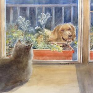‘One In, One Out,’ watercolor, by Nancy Blatz.