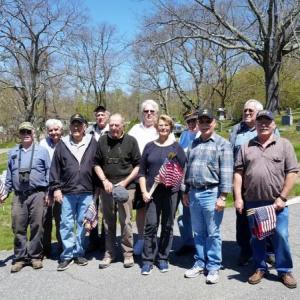 Members of American Legion War Memorial Post 30 and volunteers placed flags and memorial markers on veteran graves at the Mountain View Cemetery in preparation for the Memorial Day holiday, May 29. Front row from left, Norman Carver, Frank Carr, Geoff Chapman, Dolores Hyssong, John Hyssong and Jim Hyssong. Back row from left, Phil Harris, Rosey Gerry, Jeff Sukeforth, Kip Stinson and Cecil Dennison. (Photo by Sarah Shepherd)