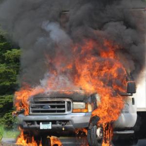 A truck fire stopped traffic along Route 1 in Northport this morning, June 12, while firefighters extinguished the blaze. (Photo courtesy Tom Quinn)