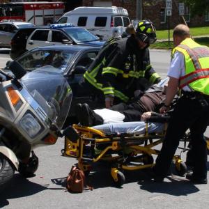 The intersection of Park Street and Broadway in Rockland was the scene of a motorcycle and car crash June 8. (Photo by Alan Athearn/Courtesy of Rockland Fire and EMS)