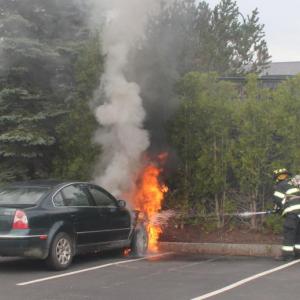 Rockland Fire and EMS responded to a morning car fire July 11 in the parking lot of Boston Financial. (Photo by Alan Athearn/Rockland Fire and EMS)