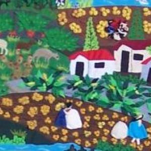 “Cosecha Cuadro” is among the works featured in “Picturing Paradise” at the Good Tern Coop.