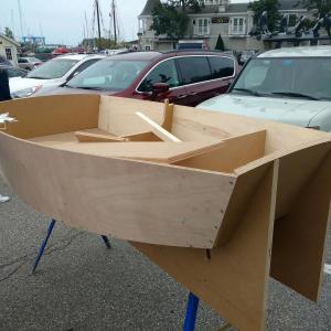 A demonstration boat identical to what the teams will be producing from a pre-cut kit and taking home over the course of the weekend.