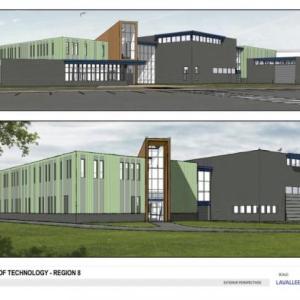 The exterior renderings of the new Midcoast School of Technology building.