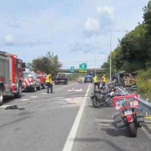 Two motorcyclists were killed Sunday, September 10 in an accident involving four motorcycles and a pickup truck, according to a media release issued by Maine State Police Spokesman Steve McCausland. The motorcycles were among the some 3,000 bikes participating in the annual United Bikers of Maine Toy Run. (Photo Courtesy of Steve McCausland/Maine State Police)