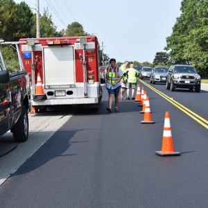 Traffic is backed up on Rockville Street (Route 17) as Rockport Fire and Police responded to a two-vehicle accident around 1:16 p.m. on Saturday, September 16. (Photo by Royan Bartley/Rockport Fire Department)