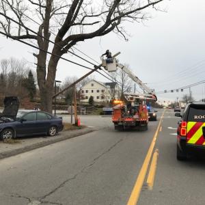 An injured driver was transported to a medical facility by LifeFlight following a single-vehicle crash outside Goodwill. (Photos courtesy of Rockland Fire/EMS)