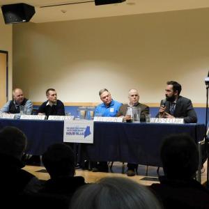 Candidates left to right: Jonathan Fulford, Jared Golden, Craig Olson, Tim Rich, and Lucas St. Clair. (photo by Erica Thoms)